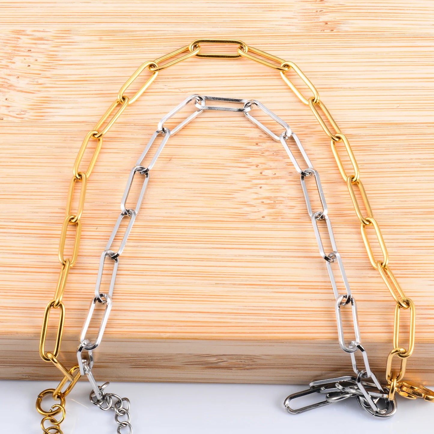 4mm Widt Paperclip Link Chain bracelet Stainless Steel Gold Color Long Chain Punk Choker Necklace For Women Men Jewelry Gift