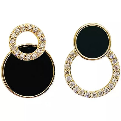 Women's earrings Asymmetrical Round Hollow Round Black Stud Earrings Rhinestone Accessories For Women pendientes mujer