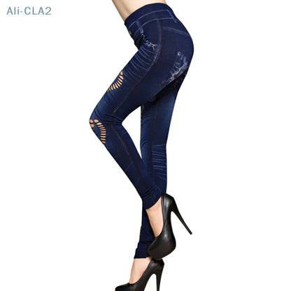 Sexy Women Faux Denim Jean Slim Fit Leggings Pants Pants Elastic Pants Leggings