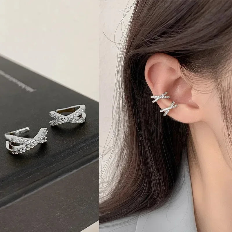 2023Punk Metal Zircon Ear Cuff Ear Clip for Women No Pierced C Shape Geometric Small Earcuff Ear Wrap Earcuff Clips Jewelry