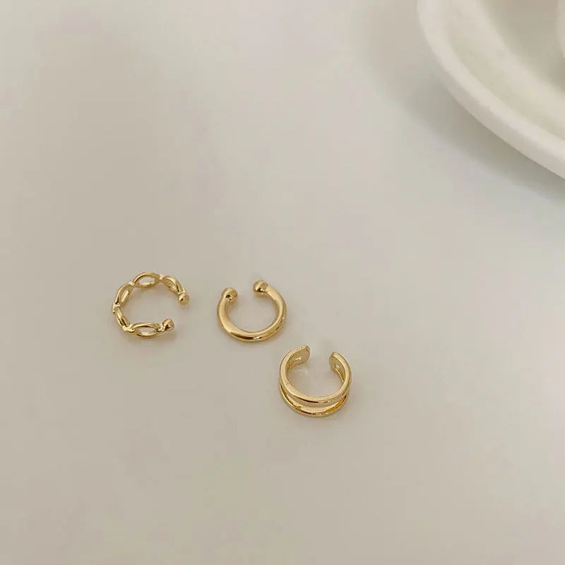 3Pcs/Set Fashion Simple Design Gold Color Clip Earrings for Women Non-Piercing Puck Rock Fake Cartilage Ear Cuff Trendy Jewerly