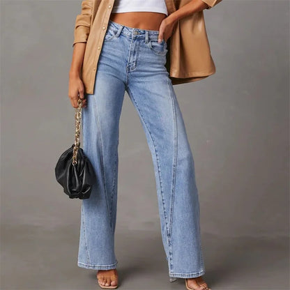 2024 Fashion Patchwork Wide Leg Jeans Women Mid Waist Loose Micro Flared Denim Pants Female Commuter Trousers Casual Streetwear