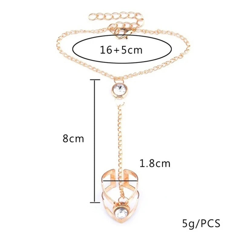 Punk Link Chain Ring Connected Bracelets Gold Color Metal Finger Ring Bracelets Hand Harness Fashion Jewelry Women