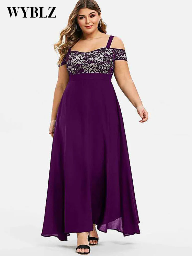 Abiti taglie forti per donna 4XL 5XL Abito in chiffon con reggicalze in pizzo con stampa floreale Abito lungo elegante da sera Abiti da festa di Capodanno