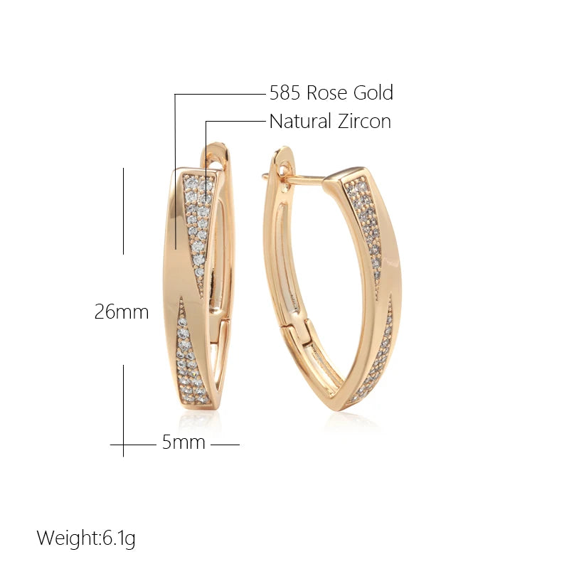 SYOUJYO Trendy 585 Rose Golden Hoop Earrings For Women Vintage Bride Wedding Jewelry Cubic Zircon Luxury English Earrings