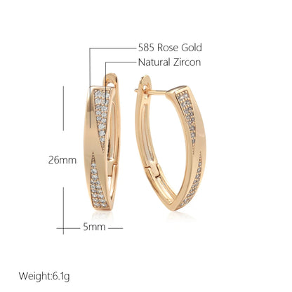 SYOUJYO Trendy 585 Rose Golden Hoop Earrings For Women Vintage Bride Wedding Jewelry Cubic Zircon Luxury English Earrings