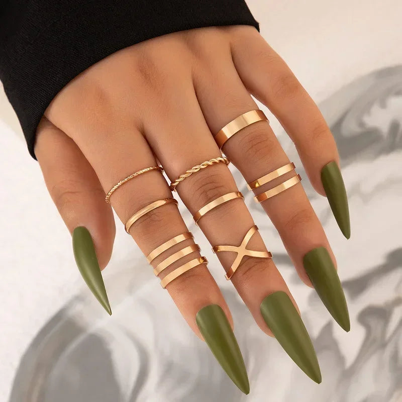 Golden Ring Bohemian Creative Retro Simple Multi-Layer Opening Cross Twist Ring Set  Jewelry For Women Geometric Ring