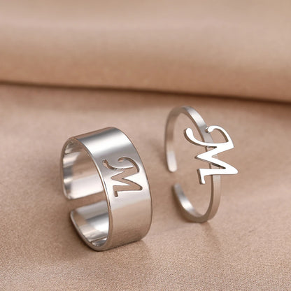 Stainless Steel Rings 26 A-Z Letters Goth Fashion Adjustable Couple Ring For Women Jewelry Wedding Forever Kpop Gifts 2Pcs/set