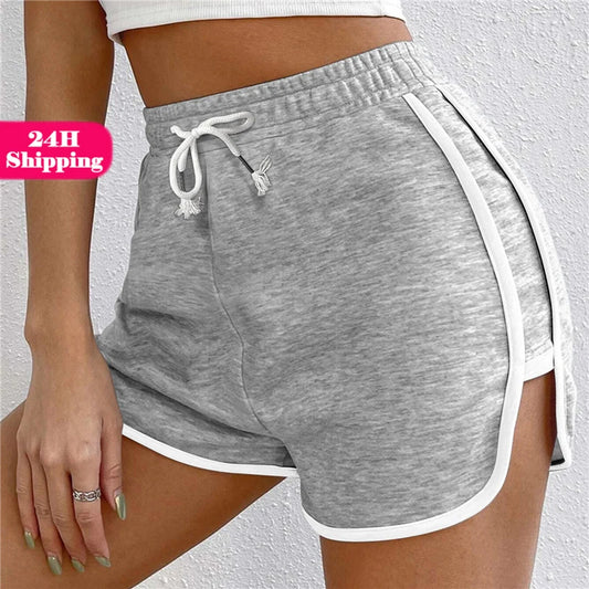 Women Casual Sports Shorts Solid Color Elastic Waist Wide Leg Shorts Female Tracksuit Workout Bottoms Shorts Female