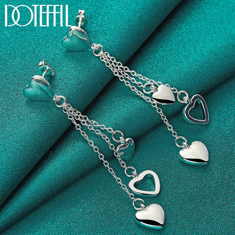 DOTEFFIL Orecchini pendenti a forma di cuore cavo in argento sterling massiccio 925 per gioielli con ciondoli per feste di moda per fidanzamenti di nozze da donna