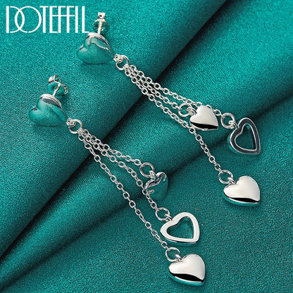 DOTEFFIL Orecchini pendenti a forma di cuore cavo in argento sterling massiccio 925 per gioielli con ciondoli per feste di moda per fidanzamenti di nozze da donna