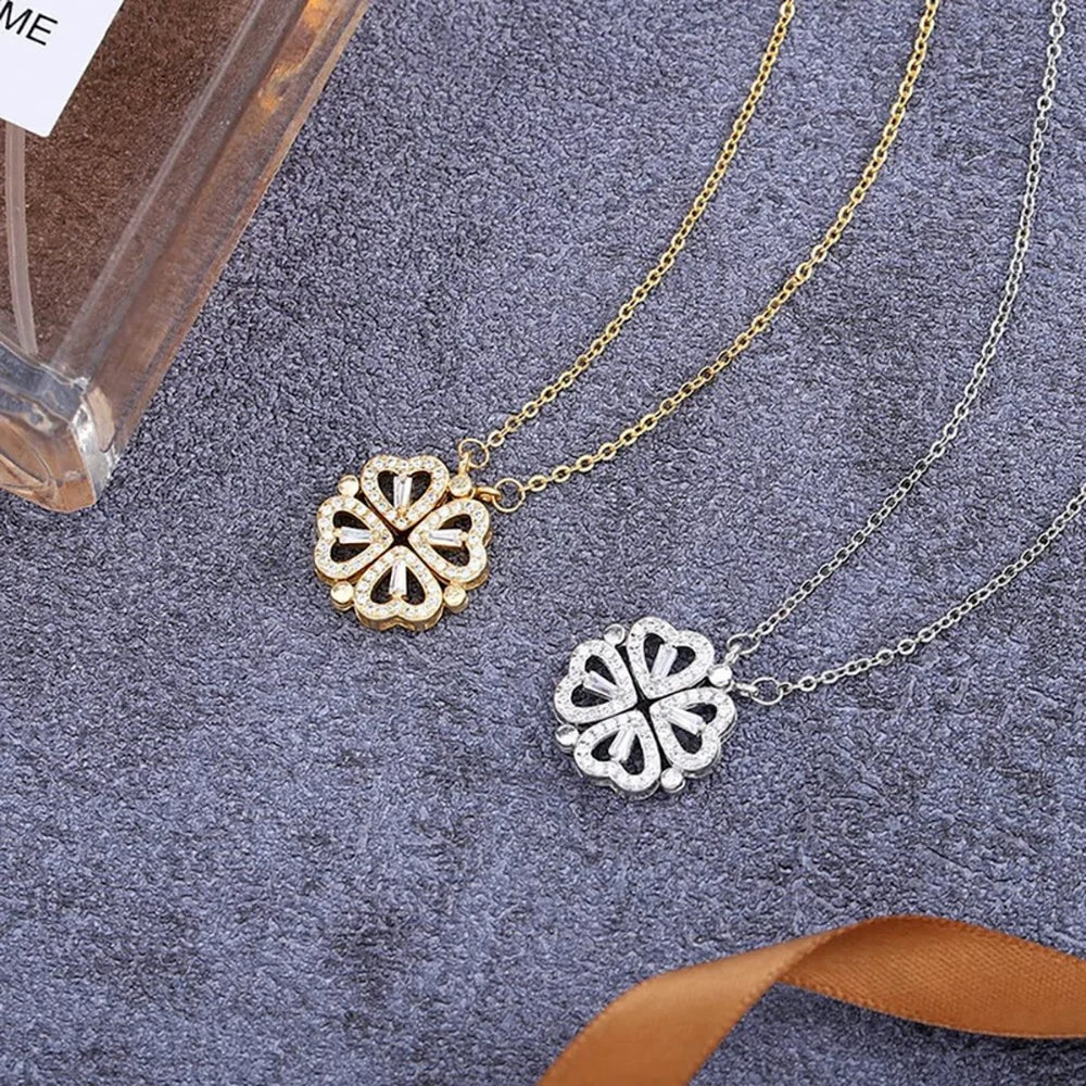 316L Stainless Steel Love Magnetic Pendant Necklace for Women Clover Necklace Heart Shaped Clover Necklace Pendant Jewelry Gift