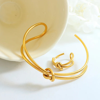 Double Layer Twisted Wire Knotted Opening Bracelet Ring for Women Jewelry Set Ladies Gift Jewelry Wholesale