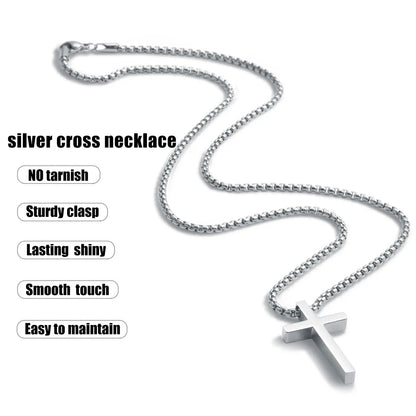 Vonmoos 16-24 Inch Silver Cross Necklace Mens Cross Necklaces with 2.5mm Cross Chain and Exquisite Stainless Steel Cross Pendant