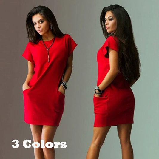 Women's tricolor S-2XL dresses short-sleeved summer fashion large size slim commuter dresses solid color