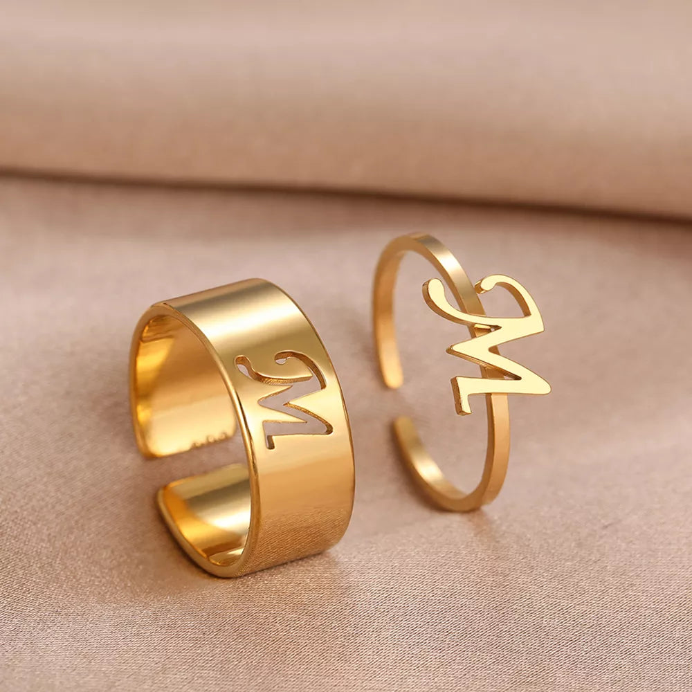 Stainless Steel Rings 26 A-Z Letters Goth Fashion Adjustable Couple Ring For Women Jewelry Wedding Forever Kpop Gifts 2Pcs/set