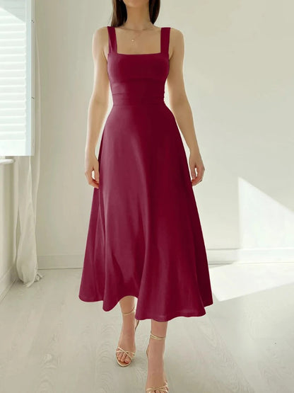 Sexy Dresses For Women Summer 2024 Evening Party Elegant Camisole Dress Casual Strappy Slash Neck Beach Dress Red Vestidos