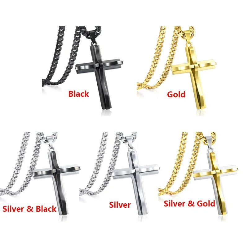 Luxury Mens Jewellery Cross Necklace Men Faith Jewelry Stainless Steel Necklace Chain Necklace Hip Hop Punk Party Accessories