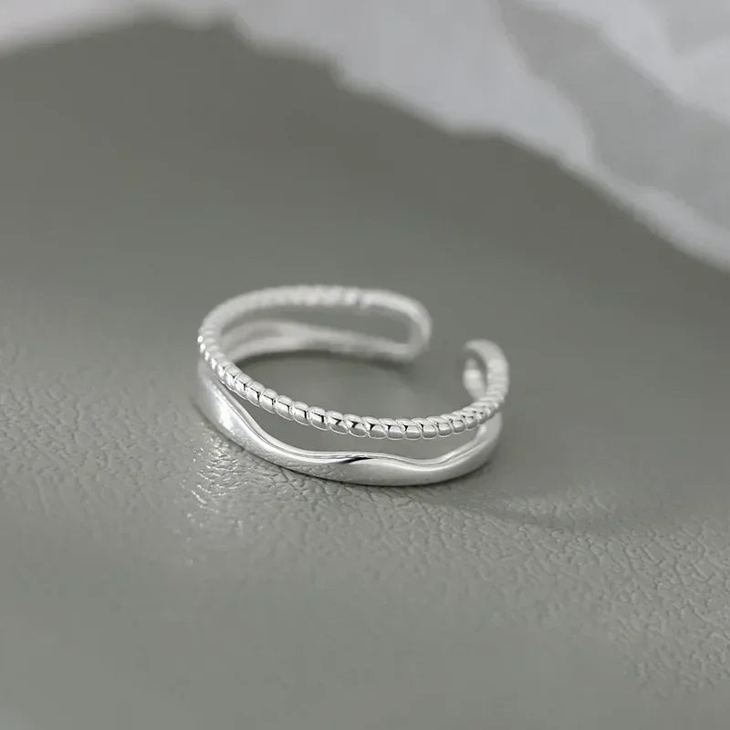 Original 925 Sterling Silver Double LInes Rings For Women  Wedding Engagement Silver Women's Vintage Ring Fine Jewelry