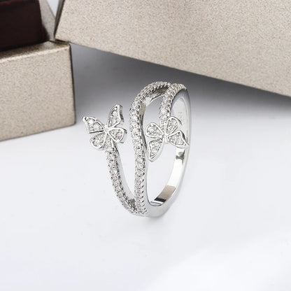 925 Sterling Silver High Quality Niche Design Butterfly White Zircon Ring Women's Party Birthday Jewelry Gift