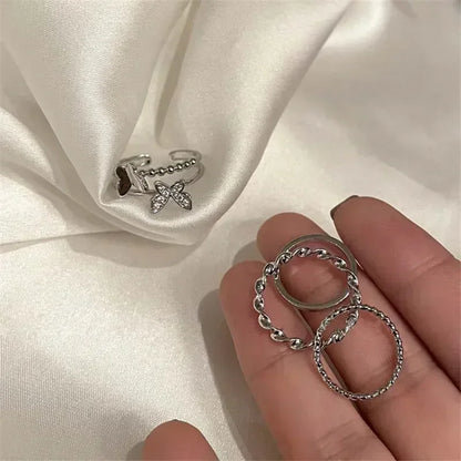 Fashion Minimalism Butterfly Heart Ring Set for Women Girls Cool Sweet Couple Rings Aesthetic Jewelry Accessories 2023 New Trend