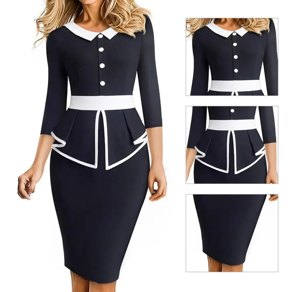 Business Dress  Stylish 3/4 Sleeve Slim Business Dress  Elegant Work Dress