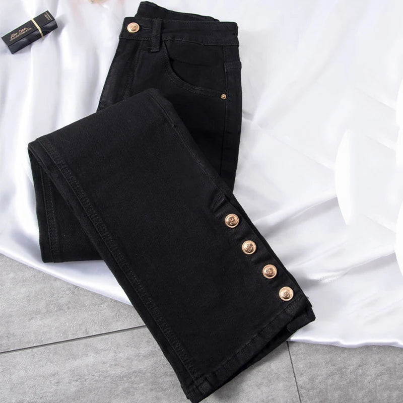 Oversize 5xl Chic Split Bell Bottom Jeans  Classic High Waist Slim Stretch Denim Trousers Spring Autumn Streetwear Women Pants