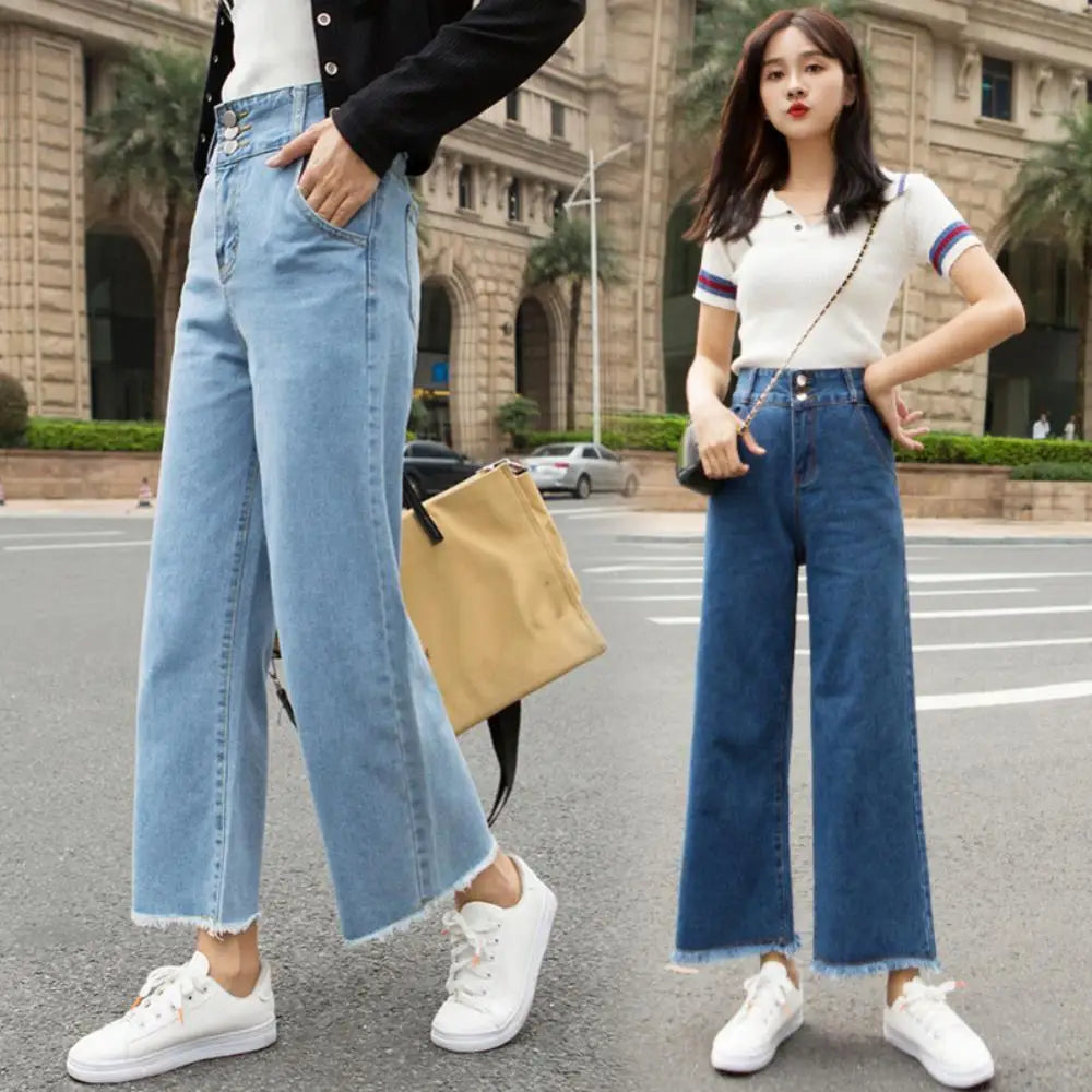 Pants Straight Casual Trousers Wide Leg Loose Women High Waist Denim Jeans for Women Ninth Denim Trousers Lady Clothing