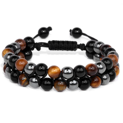 Natrual Stone Wrap Bracelets For Women Men Tiger Eye Stone Moonstone Austria Crystal Hematite Triple Protection Bracelet Jewelry