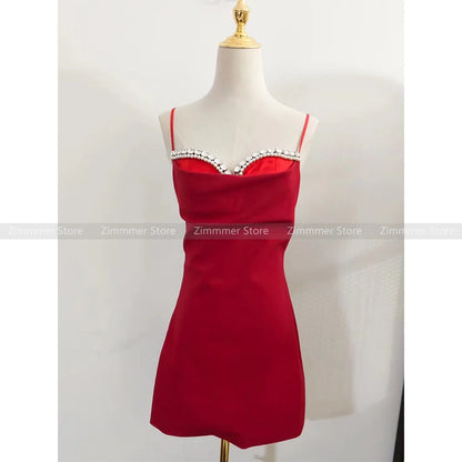 Suspender dress female 23 years temperament celebrity heavy glitter diamonds small dress thin sexy package hip skirt