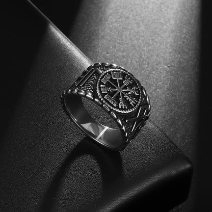 Classic Vintage Slavic Ring  Compass Rune Ring Men's Motorcycle Rock Party Finger Jewelry Accessory - Sri sampi