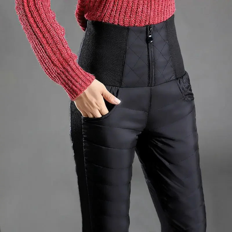 Women's Winter Cotton Pants High Waist Thickened Windproof Warm Down Casual Pants New Slim Pencil Pants Nine-point Pants