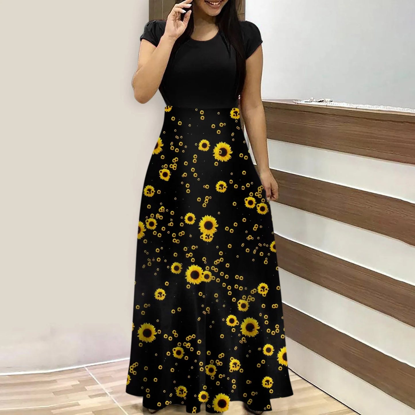 New Fashion Summer Dresses Women 2023 Casual Printed Round Neck Short Sleeve Long Dress Vestido Feminino Free Shipping платье