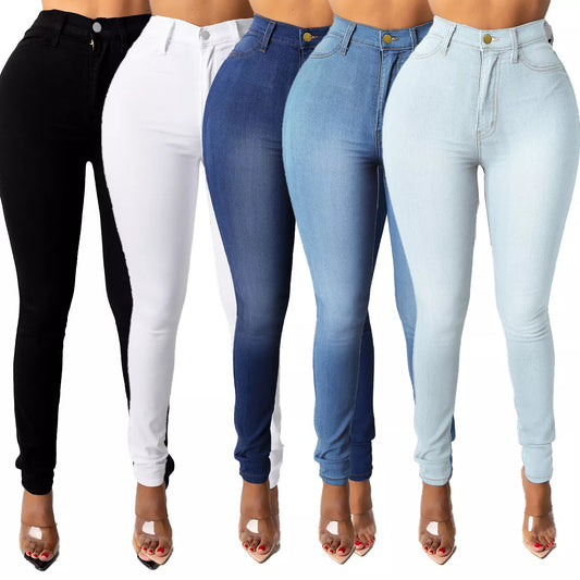 2022 Spring New 5 Colors High Waist Thin Jeans For Women Fashion Casual Slim Elastic Denim Pencil Pants S-3XL Drop Shipping