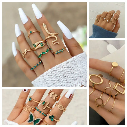 Vintage Crystal Ring Sets for Women Aesthetic Geometric Luxury Lady Jewelry Gift 2023 Fashion Pearl Rings 5pcs/6pcs/10pcs