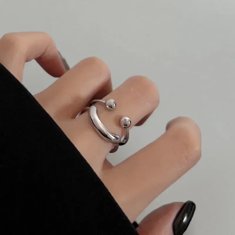 New Silver Color Smile Shape Ring for Women Girls Y2K Stainless Steel Rings Adjustable Opening Ring Fashion Jewelry Friend Gifts