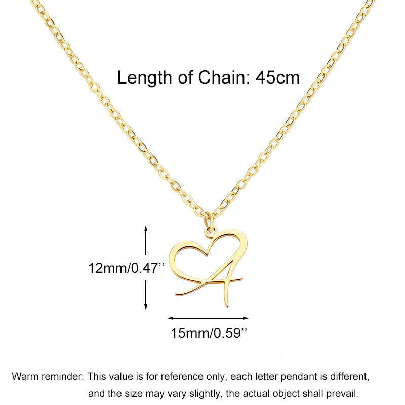 Heart Initial Letter Necklace for Women Gold Color Stainless Steel Necklace Jewelry Christmas Birthday Gift Free Shipping collar