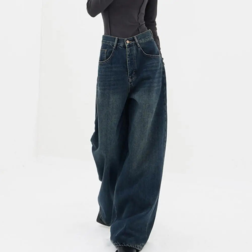 Korean BlueHigh Waisted Jeans Wide Flare Leg Pants Bell Bottom 2024 Autumn Winter New Retro Straight Cylinder Pants Loose