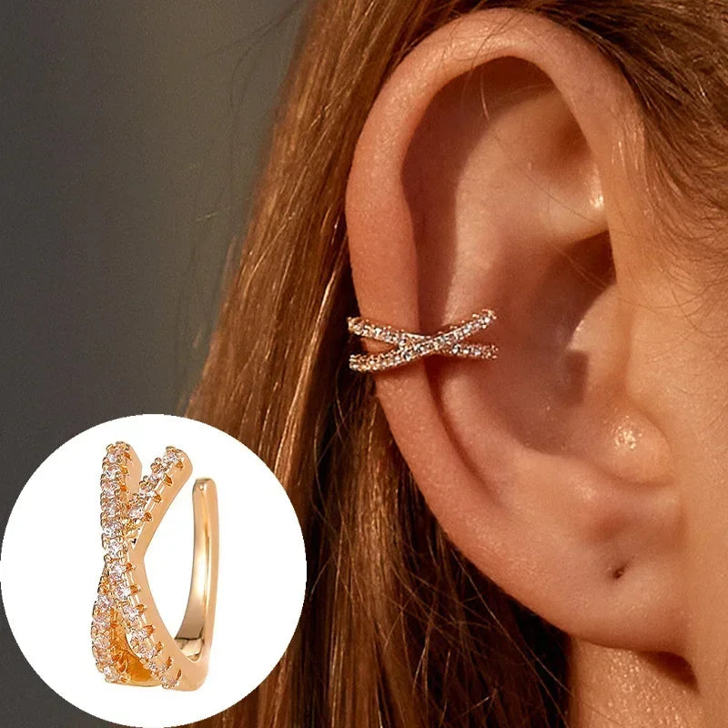 2023Punk Metal Zircon Ear Cuff Ear Clip for Women No Pierced C Shape Geometric Small Earcuff Ear Wrap Earcuff Clips Jewelry