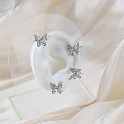 Clip Earrings Silver Color Metal Butterfly Ear Clip Without Piercing for Women Sparkling Zircon Ear Cuff Wedding Fashion Jewelry