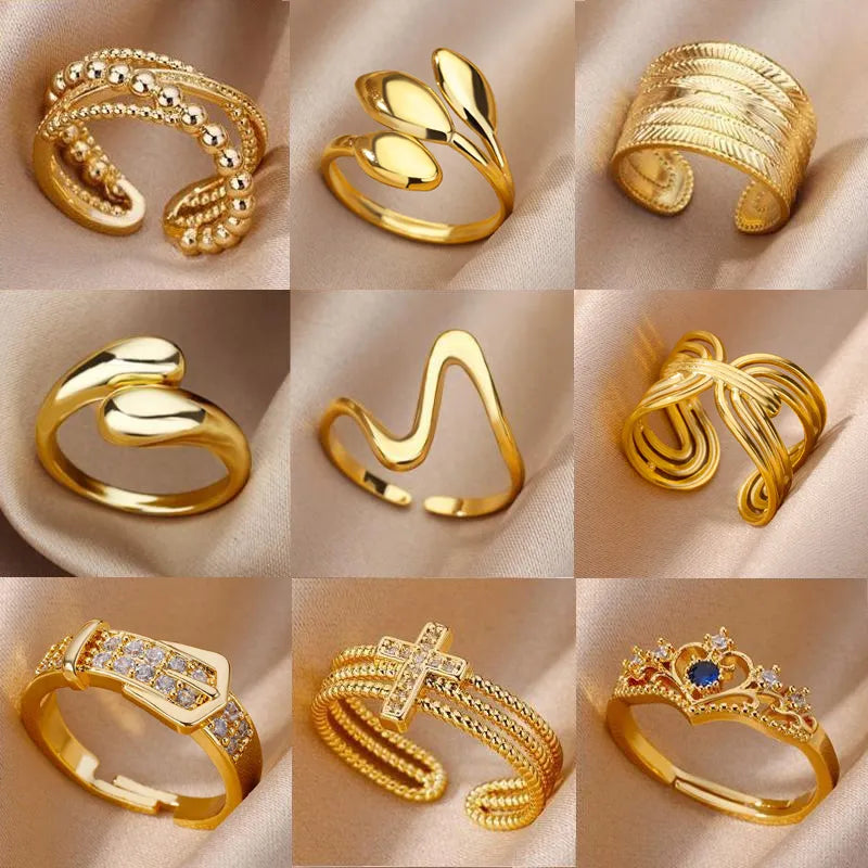 48 anelli in acciaio inossidabile da donna in stile stile oro scavano l'anello aperto geometrico per il regalo dei gioielli da dito della ragazza femminile Spedizione gratuita 