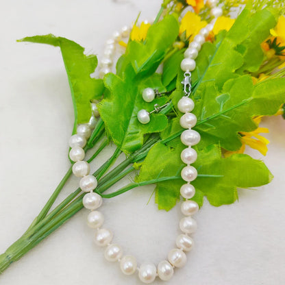 New Natural Beads Pretty 8-9mm White Tahiti Pearl Necklace 17''+Earrings DIY Jewelry Sets Gifts For Girl Women Wholesale Price