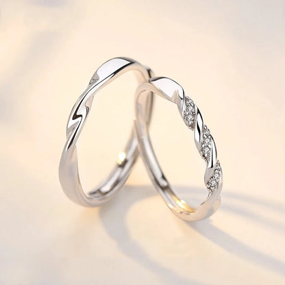 Anillo de pareja Mobius de plata de ley S925