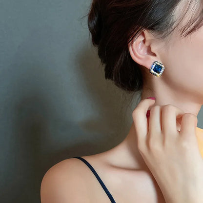 Adolph Trending Blue Gemstone Stud Earring For Women Square Korean Shiny Cheap Cute Earring Fashion Jewelry Party 2023 New Gifts