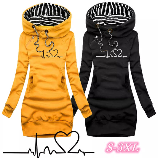 Women Sweater Dress Hooded Spring Autumn Ladies Long Sleeve Hoodie Dress