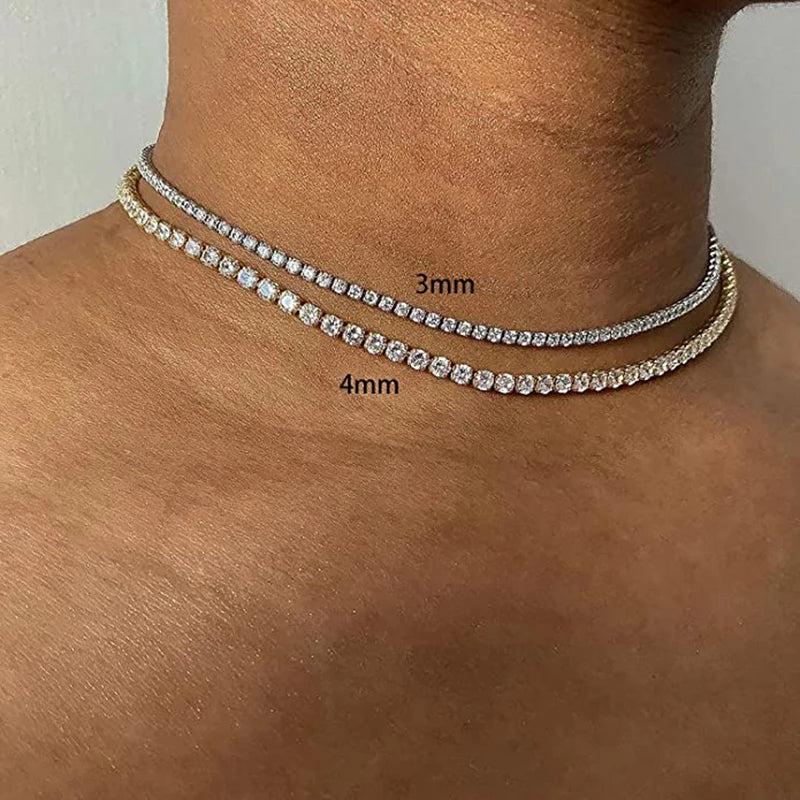 Sexy Choker Iced Out Tennis Chain Necklace For Women Luxury Cubic Zircon Crystal Short Hiphop Neck Accessories Jewelry OHN016