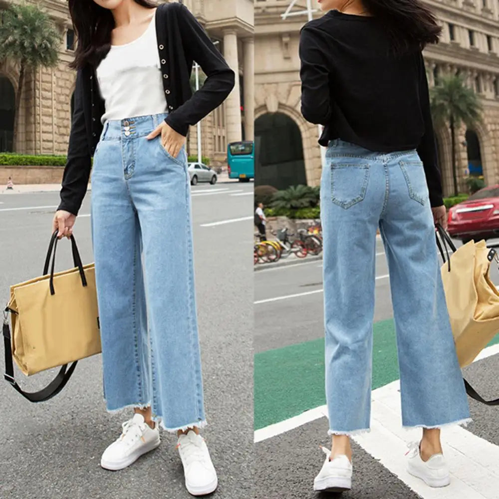 Pants Straight Casual Trousers Wide Leg Loose Women High Waist Denim Jeans for Women Ninth Denim Trousers Lady Clothing