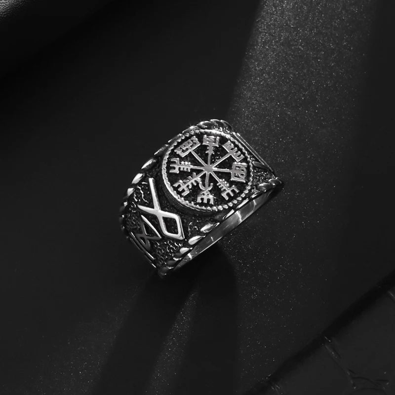 Classic Vintage Slavic Ring  Compass Rune Ring Men's Motorcycle Rock Party Finger Jewelry Accessory - Sri sampi