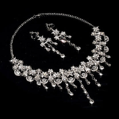 3 Pcs/Set Women Lady Necklace + Earrings Crystal Wedding Party Bride Jewelry Necklaces Earring Jewel Accessories Kit Gifts 2023