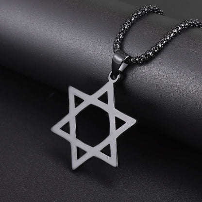 Trendy Classic Hexagram Star of David Pendant Jewish Religious Stainless Steel Necklace Men\\\\'s Casual Amulet Jewelry Gift